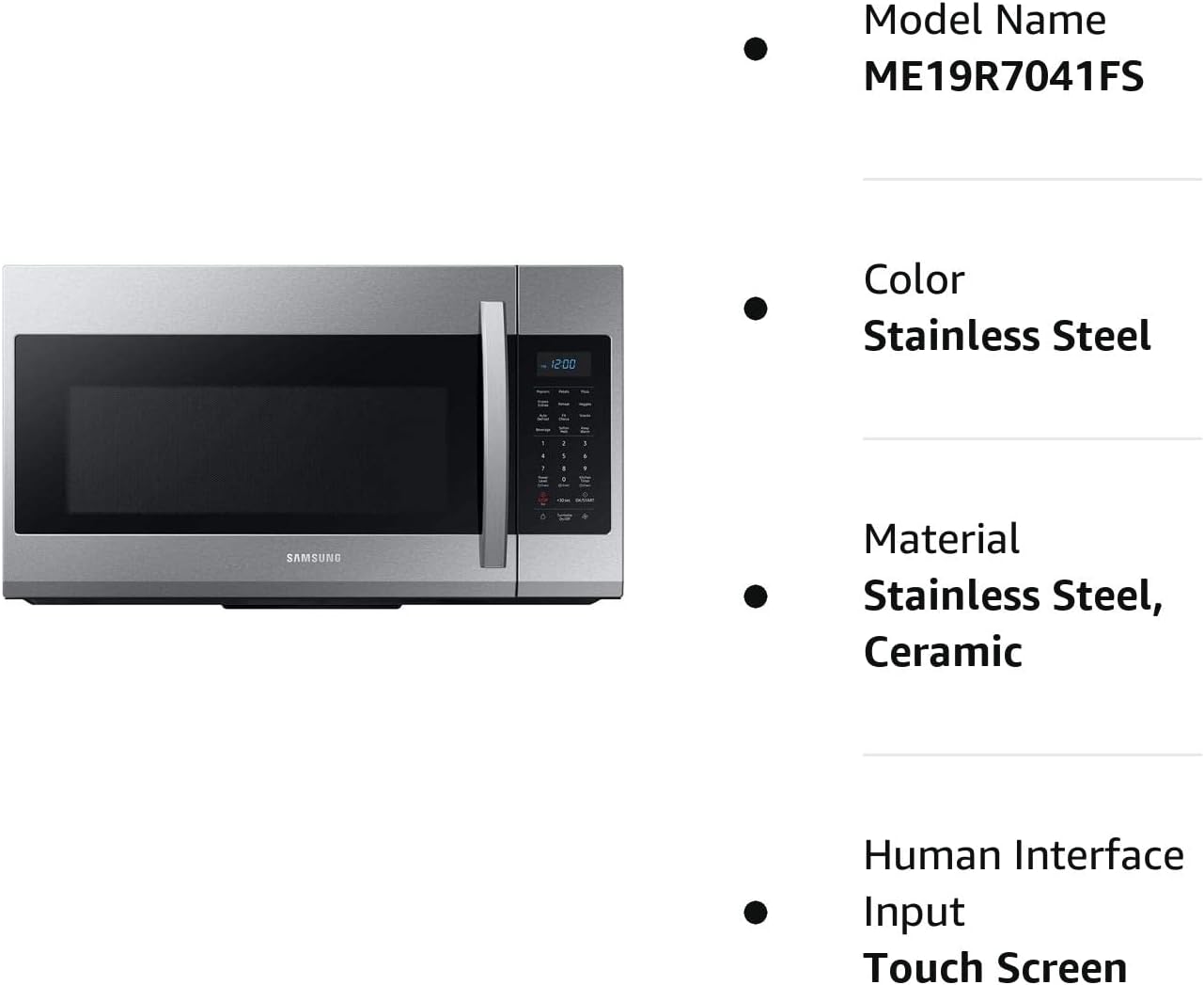 Samsung ME19R7041FS 1.9 Cu.Ft. Stainless Steel Over-The-Range Microwave
