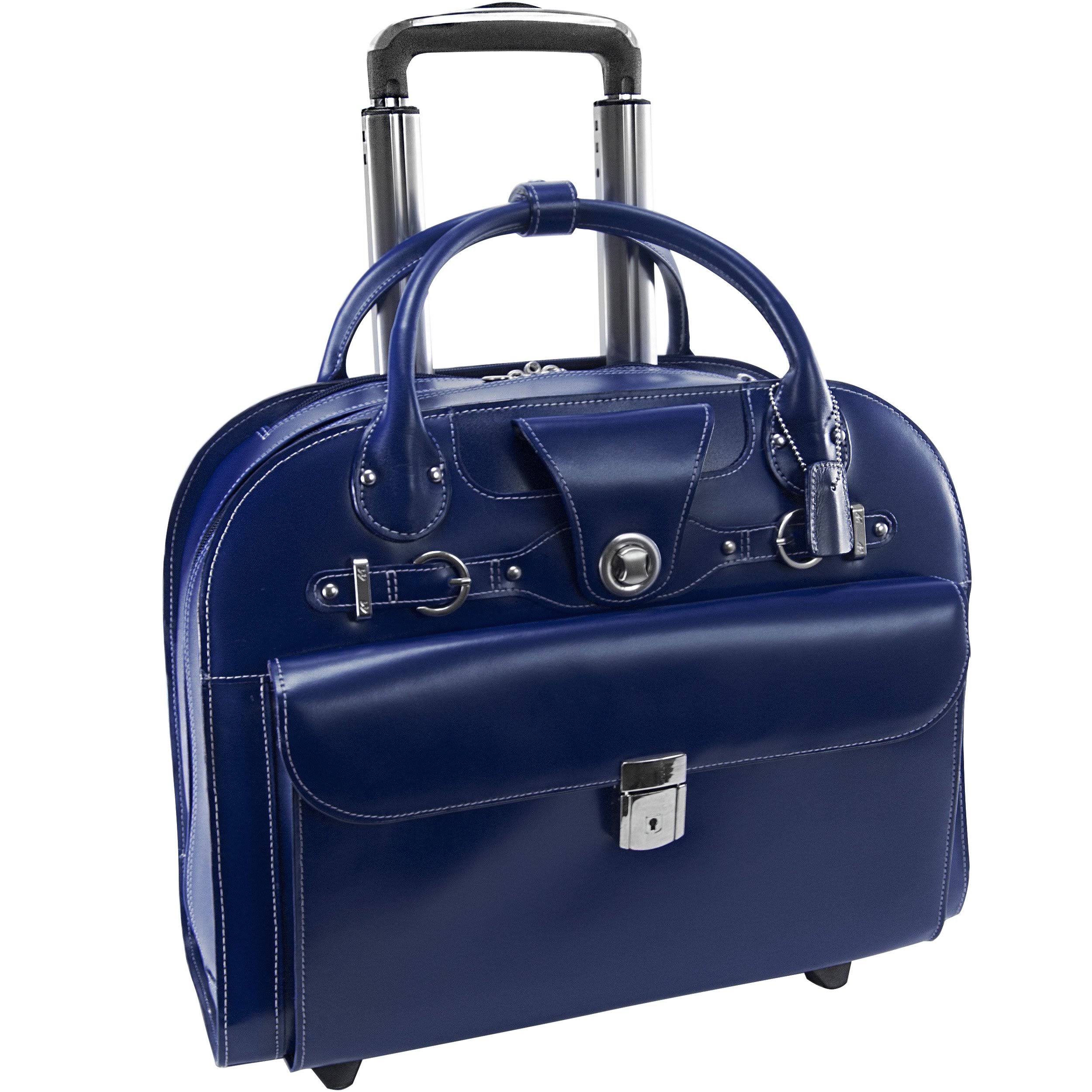 McKlein Edgebrook Leather Wheeled Laptop Briefcase - Navy