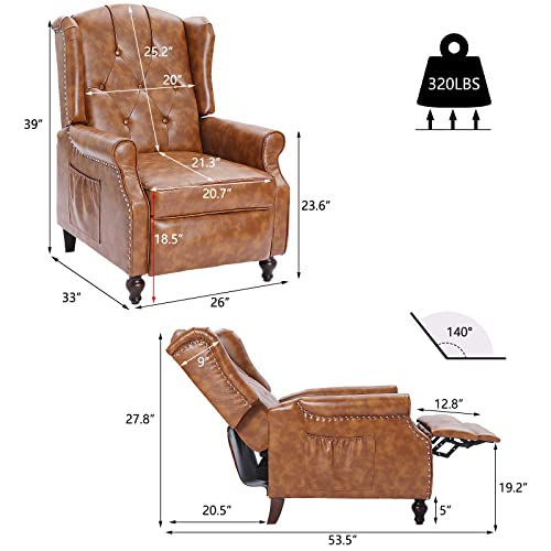 Wingback Recliner Chair with Massage and Heat, Tufted Fabric Pushback Recliner Chair, Wingback Chair with Remote Control, Padded Cushion, Wooden Legs, Small Recliners for Small Spaces