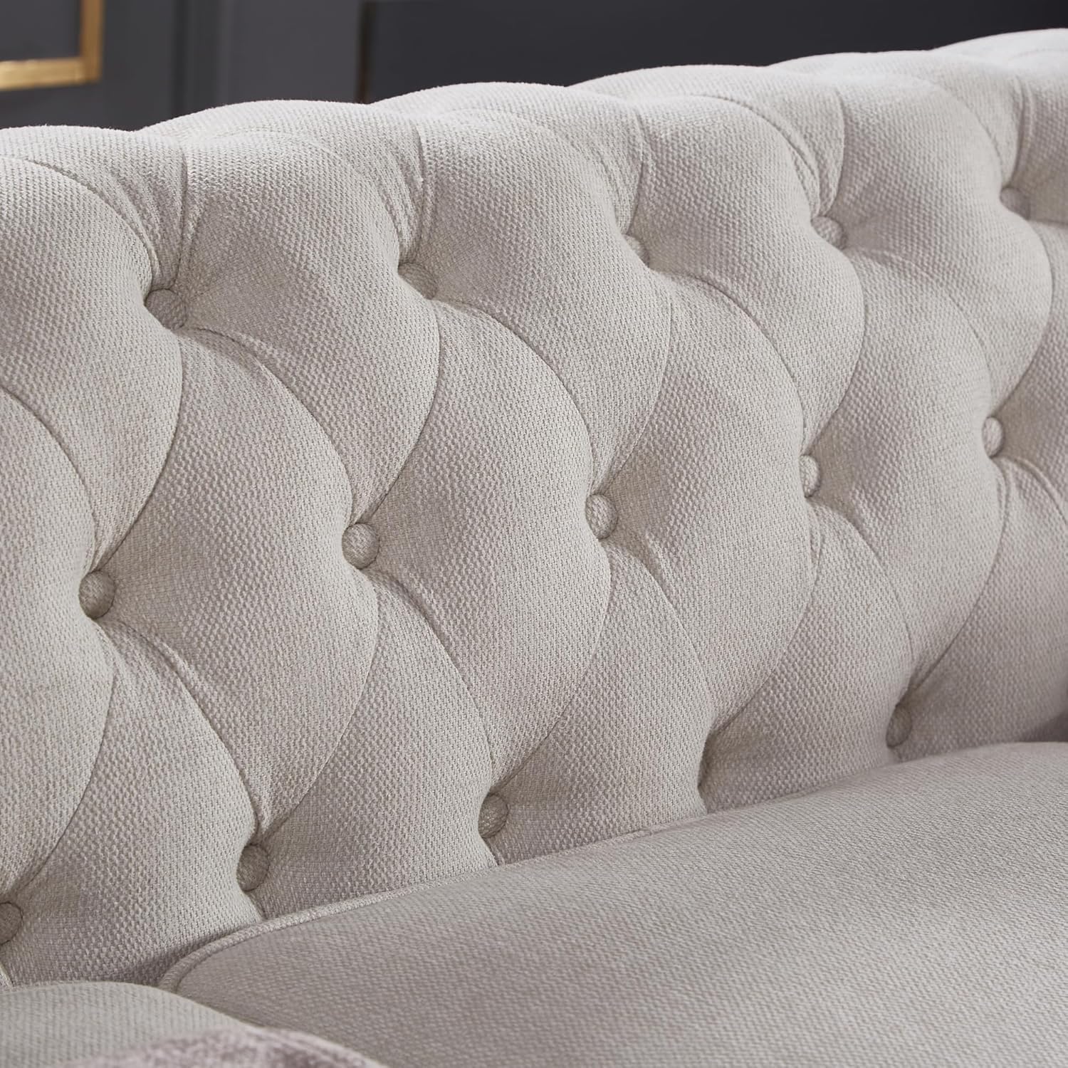 Chesterfield sofa beige linen fabric (Beige)