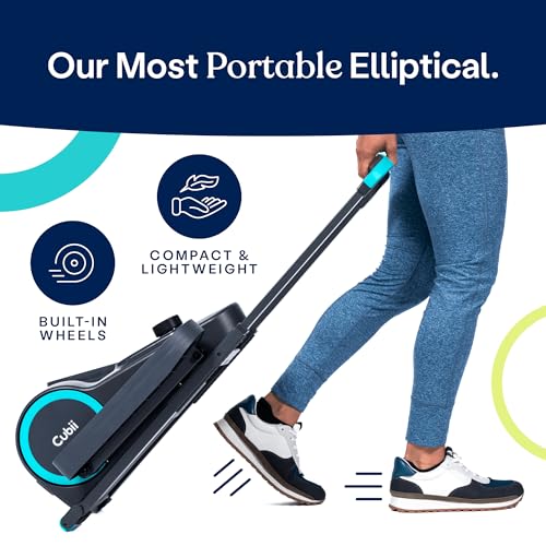 Cubii GO Aqua - Compact Whisper Quiet Under Desk Elliptical with LCD Monitor, Adjustable Resistance, Portable Design with Telescopic Handle & Wheels