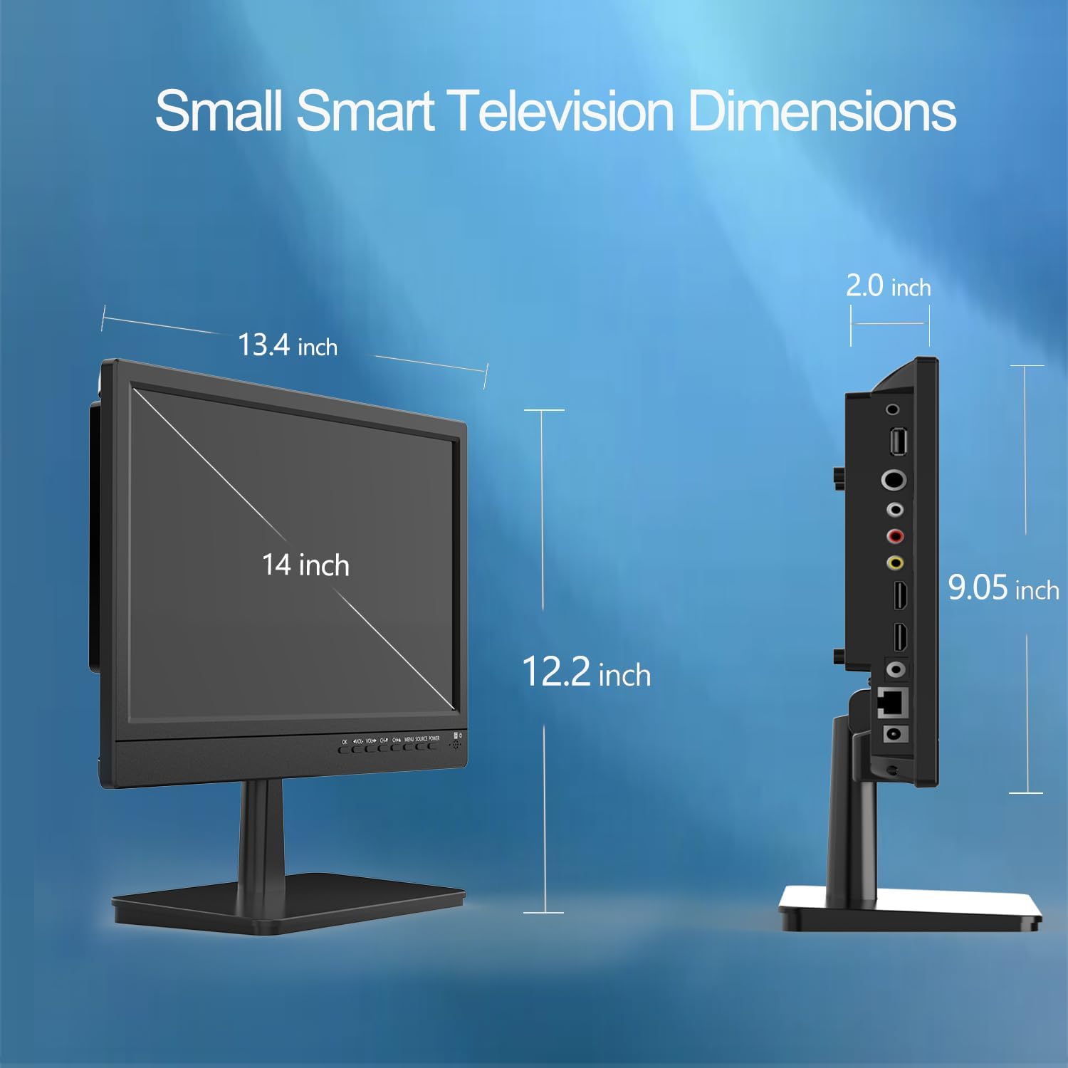 14 inch Small Smart TV, HD Flat Screen Android TV Free Download APPs, Portable TV with Antenna ATSC Tuner for Kitchen, Bedroom, RV Camper