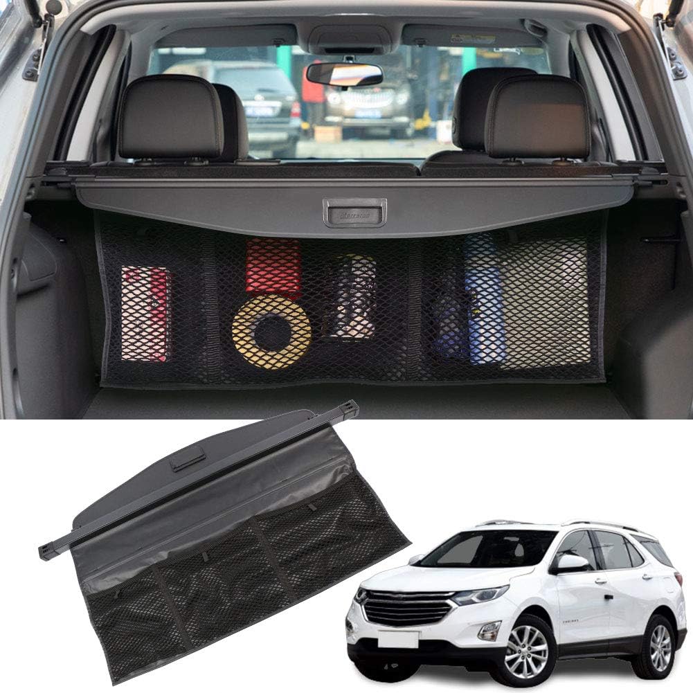 Marretoo for Chevy Chevrolet Equinox GMC Terrain Cargo Cover 2018 2019 2020 2021 2022 for Chevy Equinox Accessories with 【Extra Storage Net】Black Retractable Trunk Cover Security Shield Shade