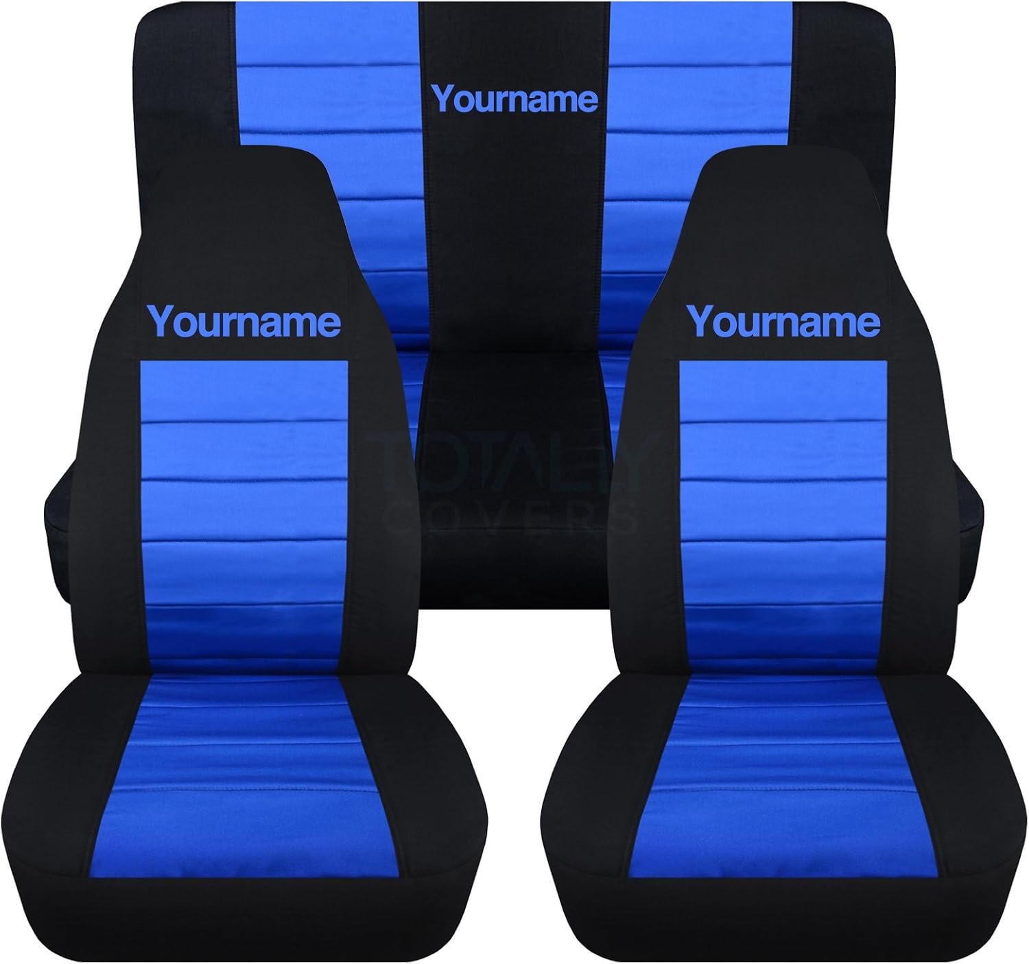 Totally Covers Compatible with 1997-2006 Jeep Wrangler TJ 2-Tone Seat Covers with Your Name/Text: Black & Lime Green - Full Set: Front & Rear (22 Colors) Complete Bench