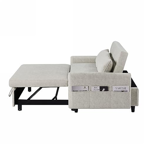 GIA 3 in 1 Convertible Sleeper Sofa, Loveseats Futon Couch Pullout Bed for Living Room,Love Seat Chaise Lounge with Adjsutable Backrest, Storage Pockets, 2 Pillows, Gray