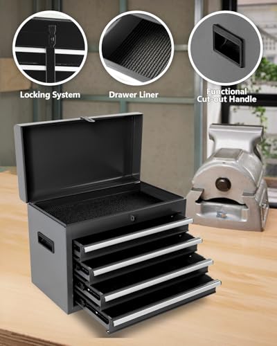 Heavy-Duty 7-Drawer Rolling Tool Chest with Wheels, Steel Tool Storage Cabinet with Lock & Liner for Workshop for Workshop/Garage - Includes 7 Organizer Boxes, Black
