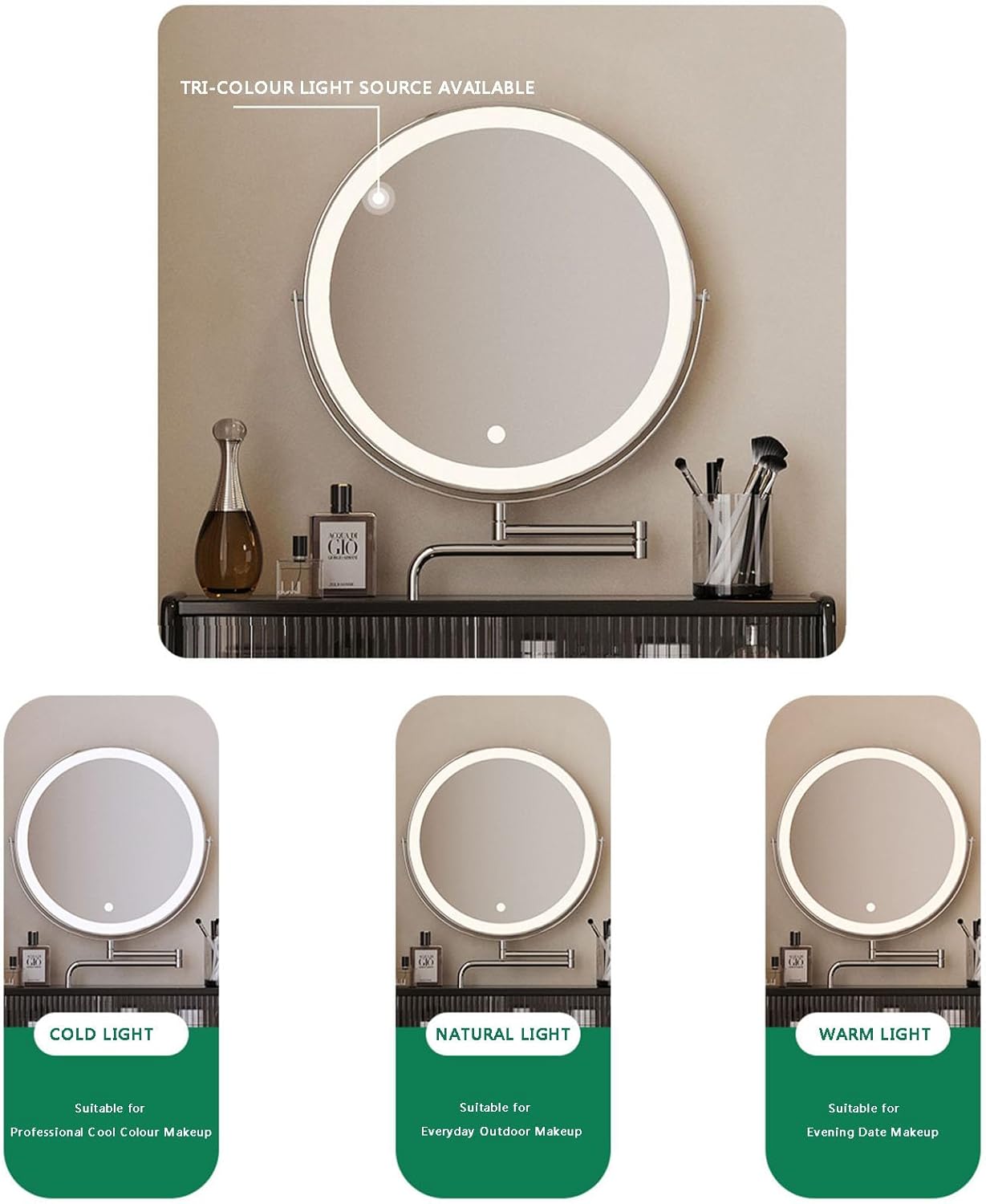 Small Vanity Desk Set with 3 Adjustable Lighted Mirror and Storage Shelf Black Tiny Vanity Table with Drawer for Bedroom Vanity Compact Dressing Table for Small Space