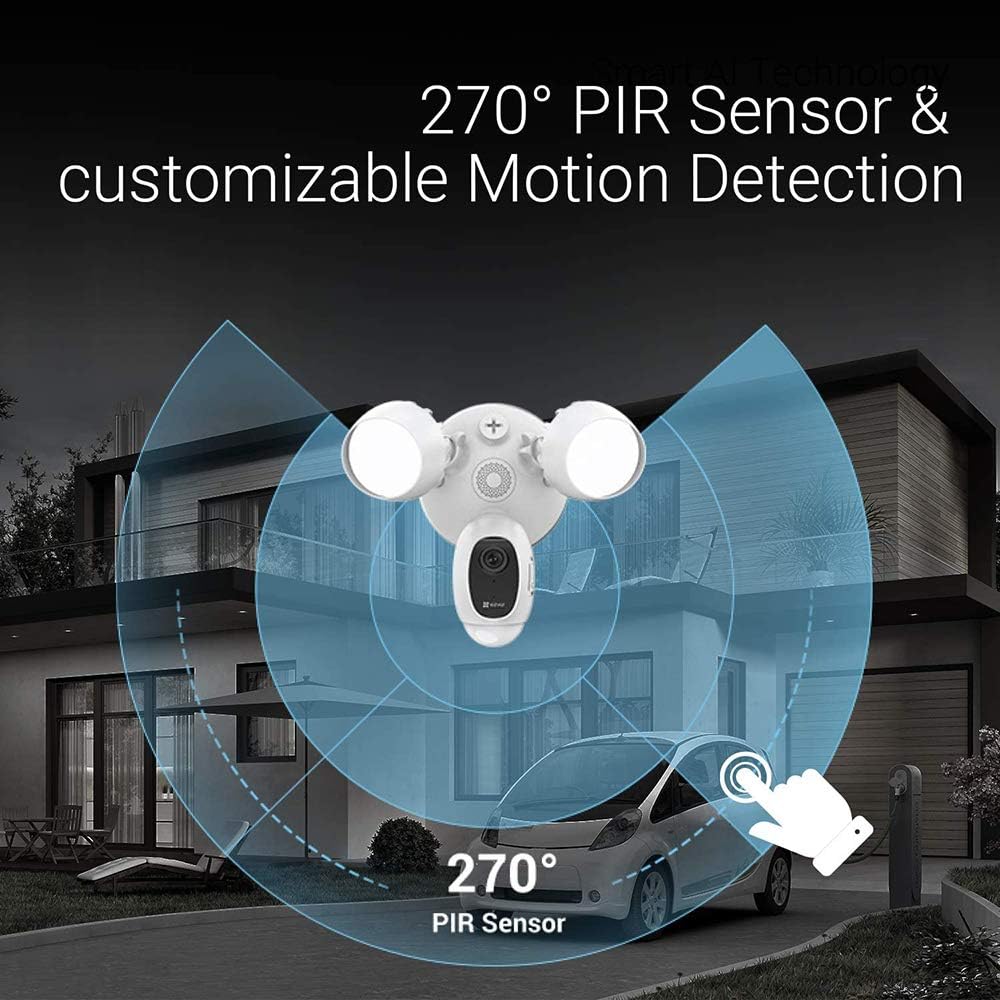 EZVIZ Floodlight Security Camera WiFi, H.265, PIR Motion Detection, 1080P Live View, Siren Alarm, Starlight Color Night Vision, Two-Way Audio, Weatherproof | LC1C