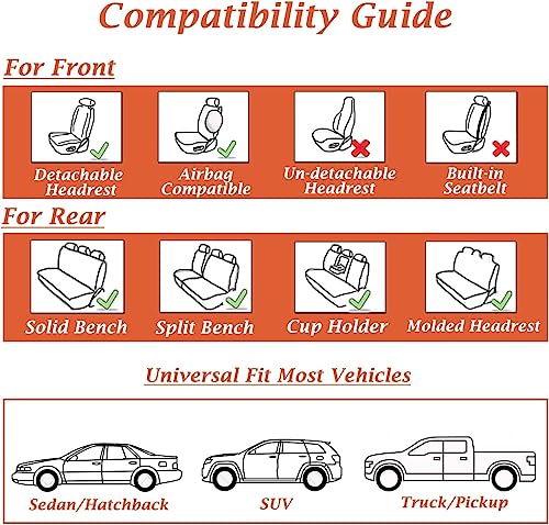 Coverado Seat Covers, Car Seat Covers Full Set, Black Car Seat Cover, Car Seat Covers Front Seats Back Seat Cover, Waterproof Car Seat Cushion,Leather Seat Cover Seat Protector Universal Fit Most Cars