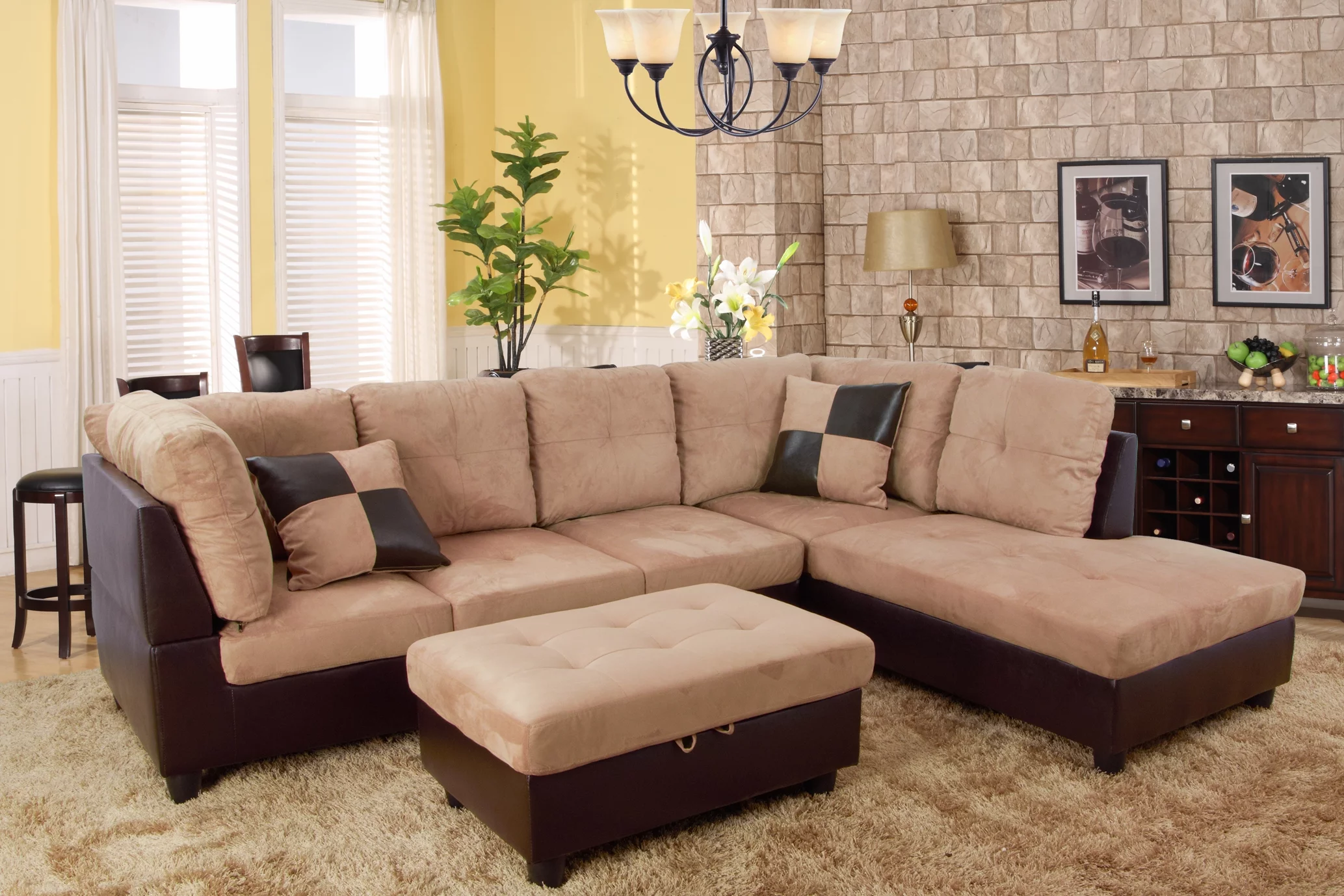 For-U Furnishing Charming Beige MicroFiber Sectional Sofa, Righe Facing Chaise, 74.5"D x 103.5"W x 35"H