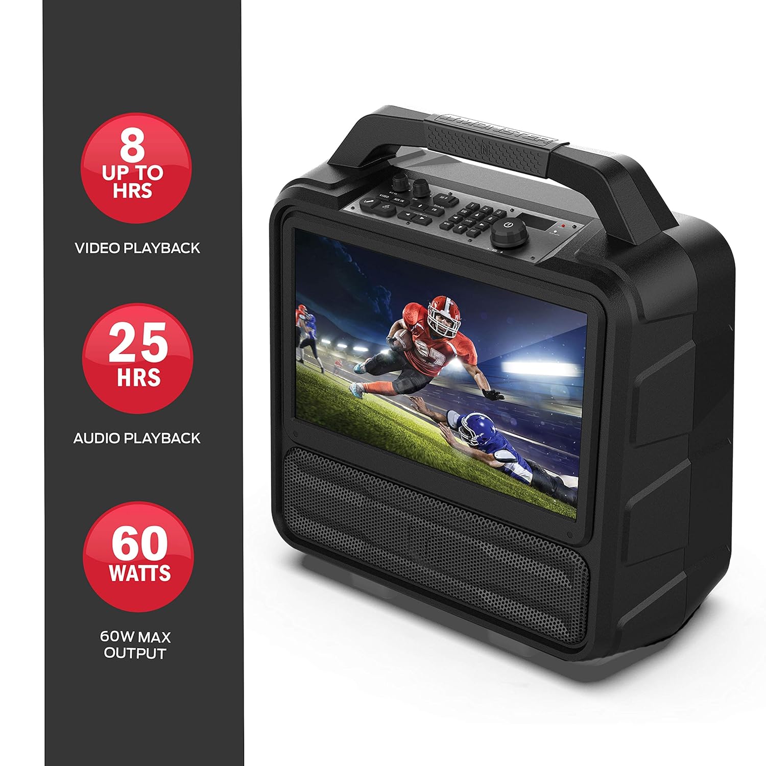 Monster Vision | Portable Entertainment System, 15.6” Full HD Screen, 60W Audio | Up to 25 Hours Playback | Two HDMI Ports for Your Favorite Smart Streaming Device, Gaming Console & TV