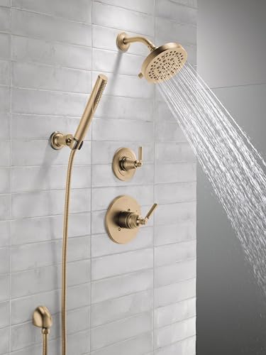 Delta Faucet Saylor 3-Setting Gold Shower System Including Shower Head, Handheld Shower, Shower Handle, Shower Diverter and Shower Valve Kit, Delta Shower Trim Kit, Champagne Bronze
