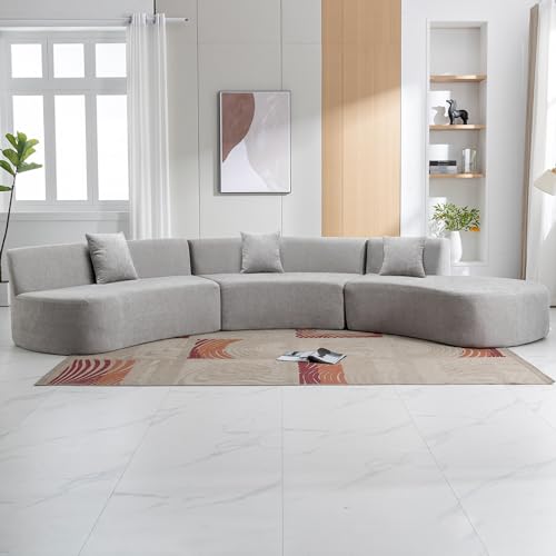 136.6" Stylish Curved Sofa Sectional Sofa Chenille Fabric Sofa Couch with Three Throw Pillows for Living Room, Grey Living Room Sectionals, Home & Kitchen Furniture