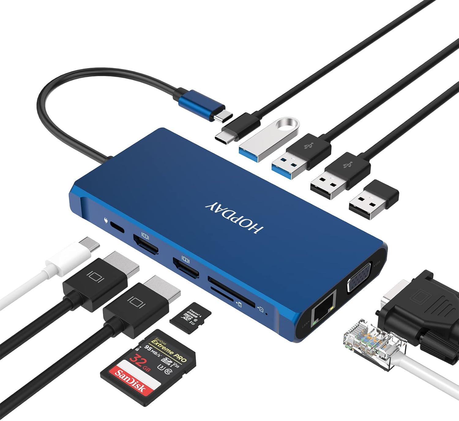 Docking Station, HOPDAY 10 in 1 Dual Display Laptop USB C Docking Station, USB C Hub Dock for MacBook & Windows ( HDMI, VGA, PD 100W, Ethernet, SD/TF Card Reader, Audio, 3 USB Ports) (10 in 1)