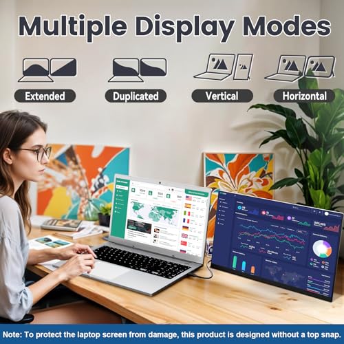 Laptop Screen Extender, 15.6" Portable Monitor for Laptop with 120% sRGB, FHD IPS & USB to HDMI Hub & 235° Rotation, Triple Monitor Extender Plug & Play Fits for All Laptops (Mac/Win/Android)