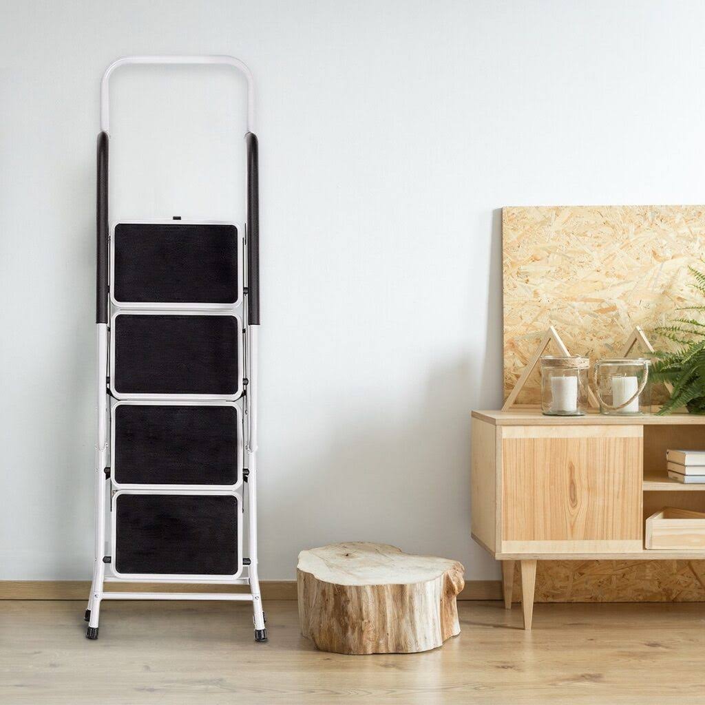 2-in-1 Non-Slip 4 Step Folding Stool Ladder with Handrails