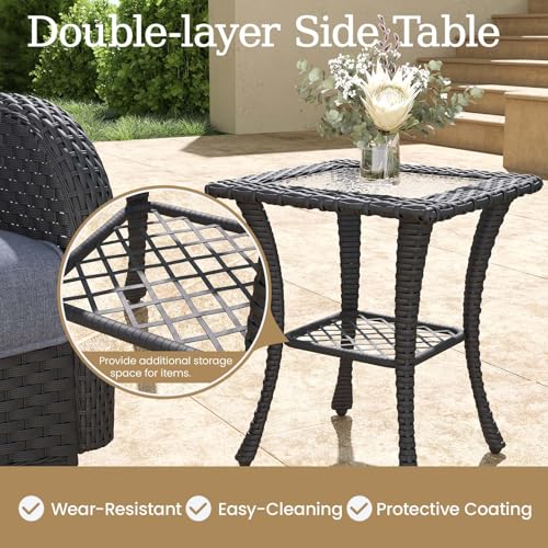 5 Pieces Wicker Patio Furniture Set, Luxury Outdoor Conversation Set with High Back Swivel Rocker Chairs