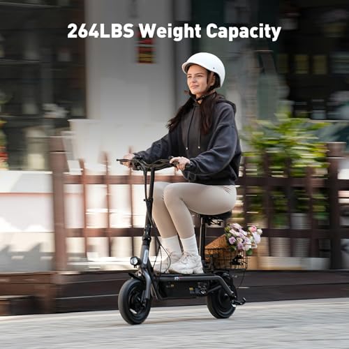 iScooter Electric Scooter with Seat, 37/21 Miles Long Range & 28/19/15.6 MPH Top Speed, 14"/12"/10" Pneumatic Tire, Height Adjustable Seat & Handlebar, Dual Suspensions Commuting Scooter with Basket