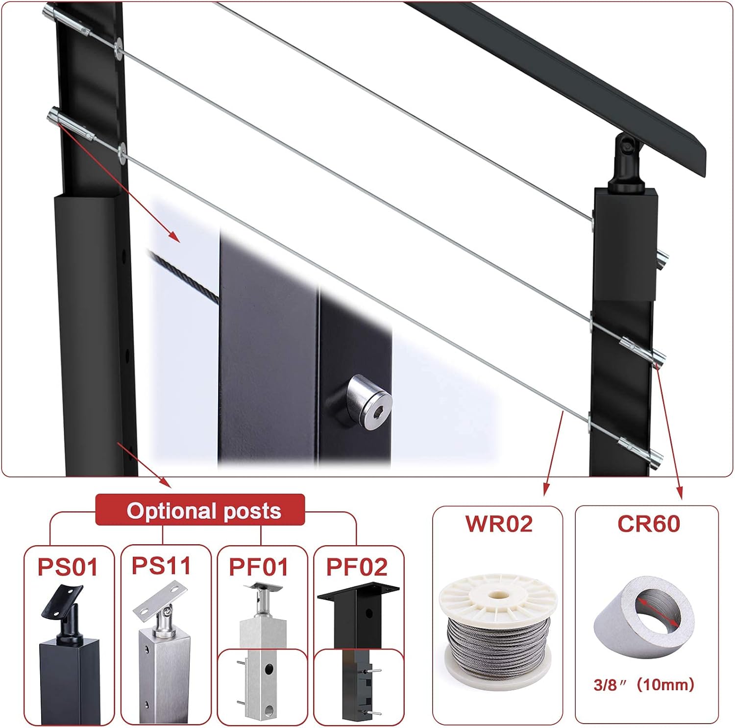 Muzata 20Set Cable Railing kit Invisible Swageless 1/8 Turnbuckle Tensioner Terminal Hidden Flat Head for 2-6 Wood Metal Post Deck Stairs Edgeless System CB05,CL1 CV1 CV2