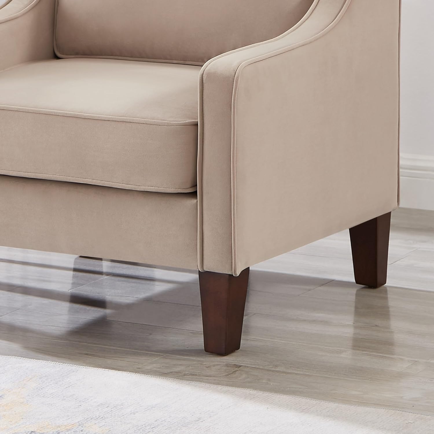 29" Modern Upholstered Velvet Accent Chair, Comfy Reading Armchair with Scooped Armrest, Living Single Seat Sofa with Wooden Legs for Bedroom,Apartment,Studio,Office,Waiting Room (Taupe)