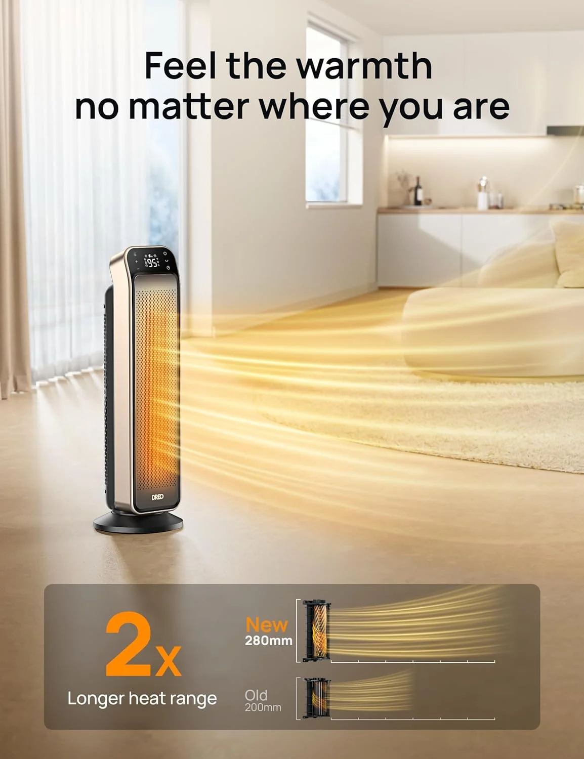 Space Heater Indoor, 25" 11.5ft/s Fast Portable Room Heater with Remote and Thermostat, 3 Modes, Overheating & Tip-Over Protection, Electric Heaters for Indoor Use, Bedroom, Office