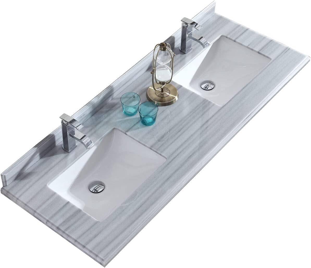 Laviva White Stripes Marble Countertop - 60" - Single Hole with Rectangular Sink
