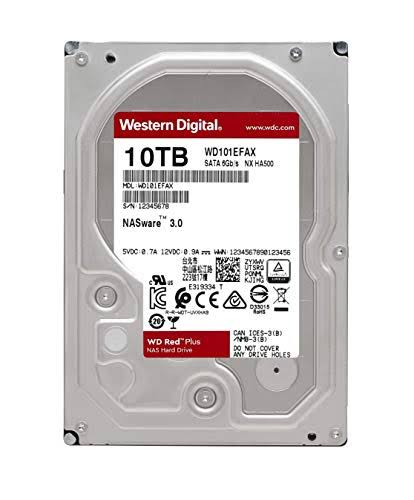 WD Red Plus NAS 10 TB Internal HDD - 3.5x22 - WD101EFAX - SATA 6Gb/s - 5,400 rpm