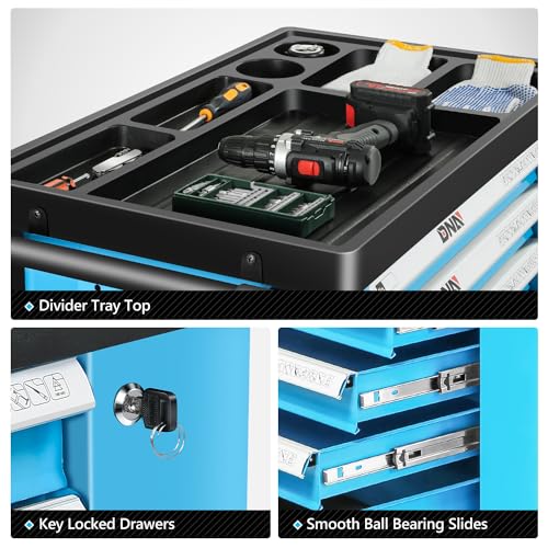 DNA MOTORING 7-Drawer Rolling Tool Cabinet Chest with Keyed Locking System Non-Slip Mat, for Garage Warehouse Workshop, Green, TOOLS-00399