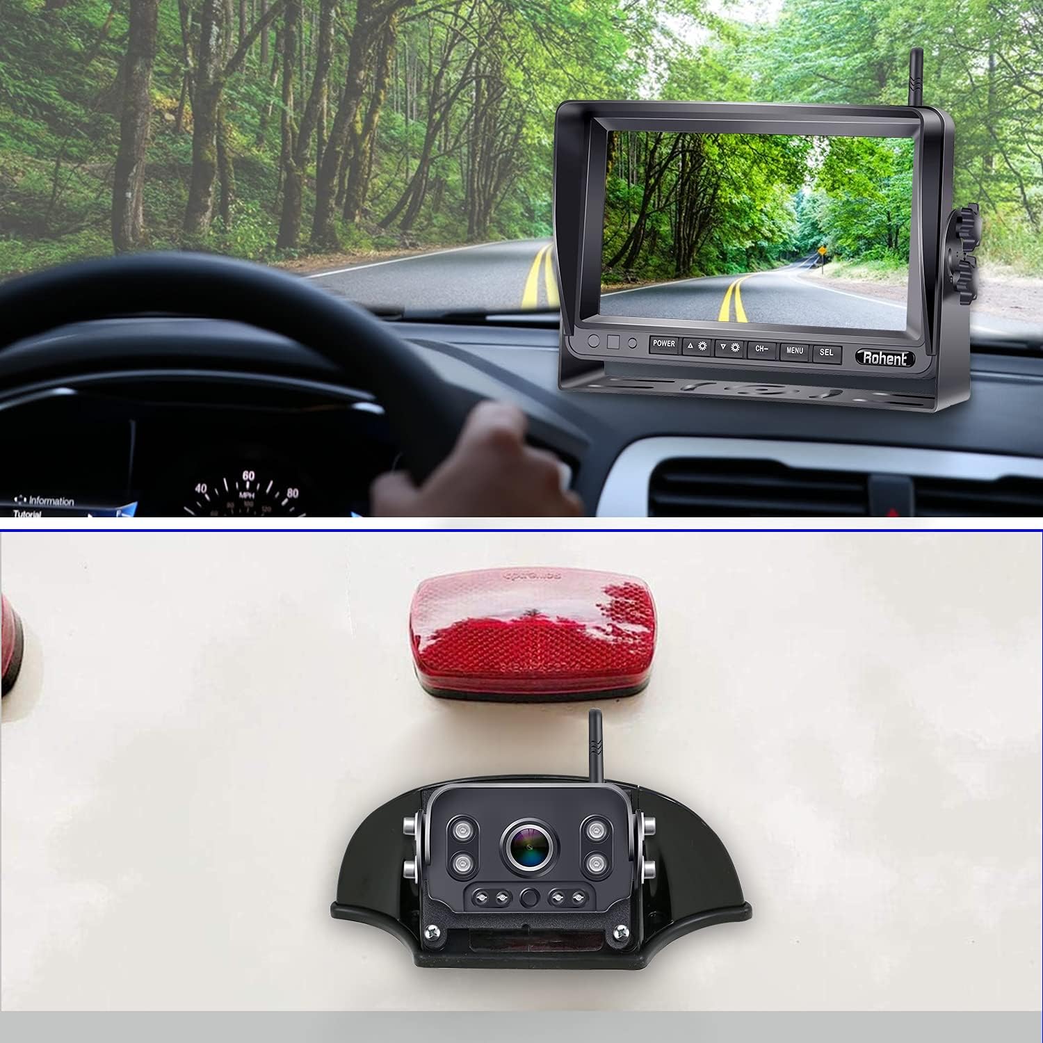 Wireless Backup Camera for RV HD 1080P with 7 Inch DVR Monitor High-Speed Rear View Observation System for RVs Trucks Trailers 5th Wheels with Adapter Compatible with Furrion Pre-Wired RV Rohent R9