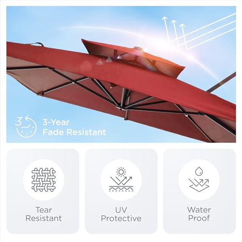 9' X 12' Cantilever Patio Umbrella 360°Rotation Rectangular Outdoor Umbrella, Double Top Large Offset Sun Shade Umbrella for Garden Deck Pool Backyard Patio, Turquoise