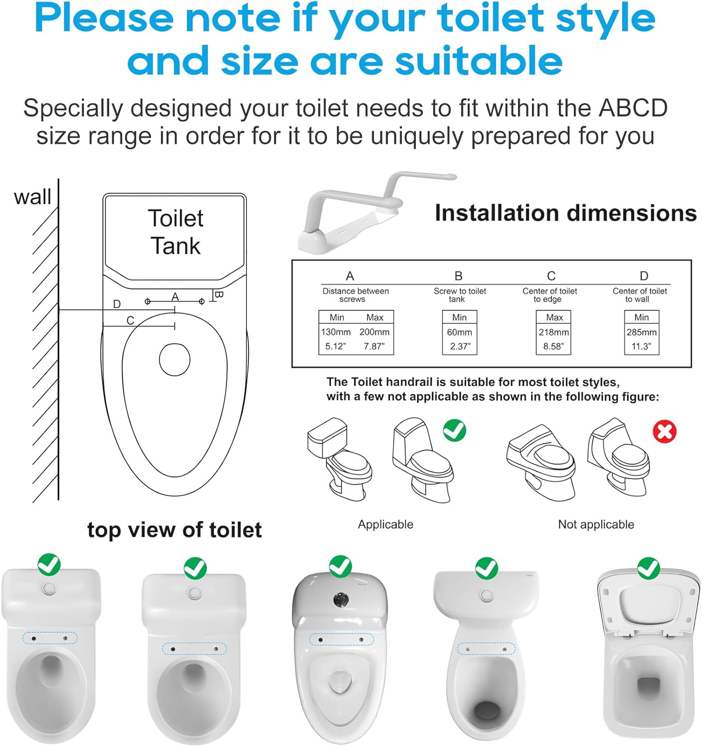 Toilet Safety Rails for Elderly (520 lbs), Handicap Toilet Rails with Foldable Handles, Toilet Assist Rails, Toilet Rails for Seniors, Heavy Duty Toilet Safety Frames Rails with Arms, Easy Installatio