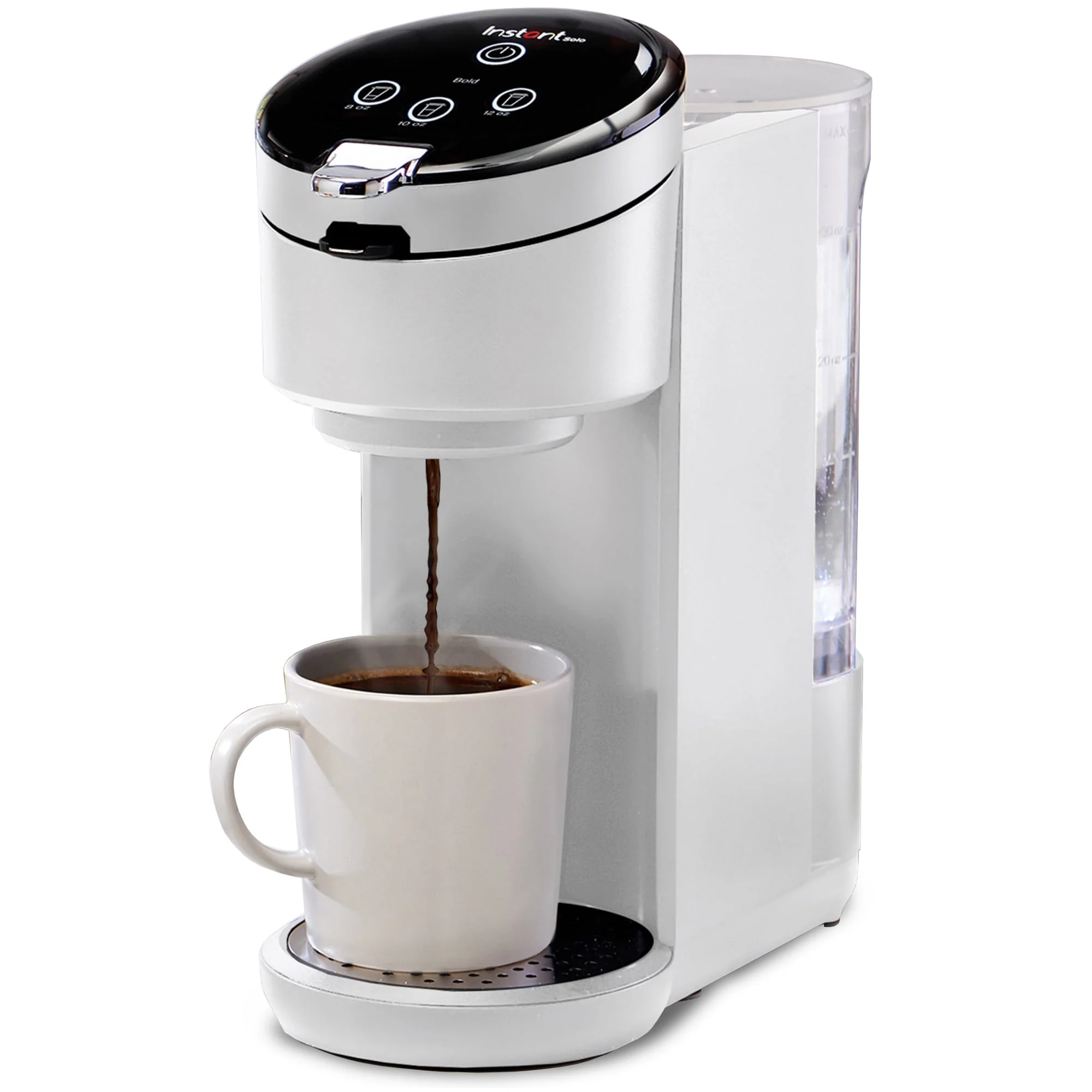 Instant Solo 2-in-1 Single Serve Coffee Maker for Ground Coffee or K-Cup Pods with 3 Brew Sizes, Maroon Red