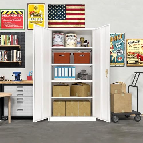 Garage Storage Cabinet, Garage Cabinets, Metal Cabinet, Metal Storage Cabinet with Doors and Shelves, 71" Lockable Storage Cabinet for Office Home Warehouse (Black)