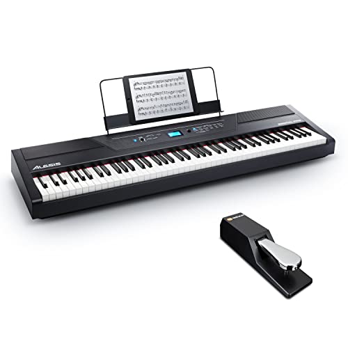 Alesis Recital Pro - 88 Key Digital Piano Keyboard with Hammer Action Weighted Keys, 2x20W Speakers, 12 Voices, Record and Lesson Mode, FX and Display
