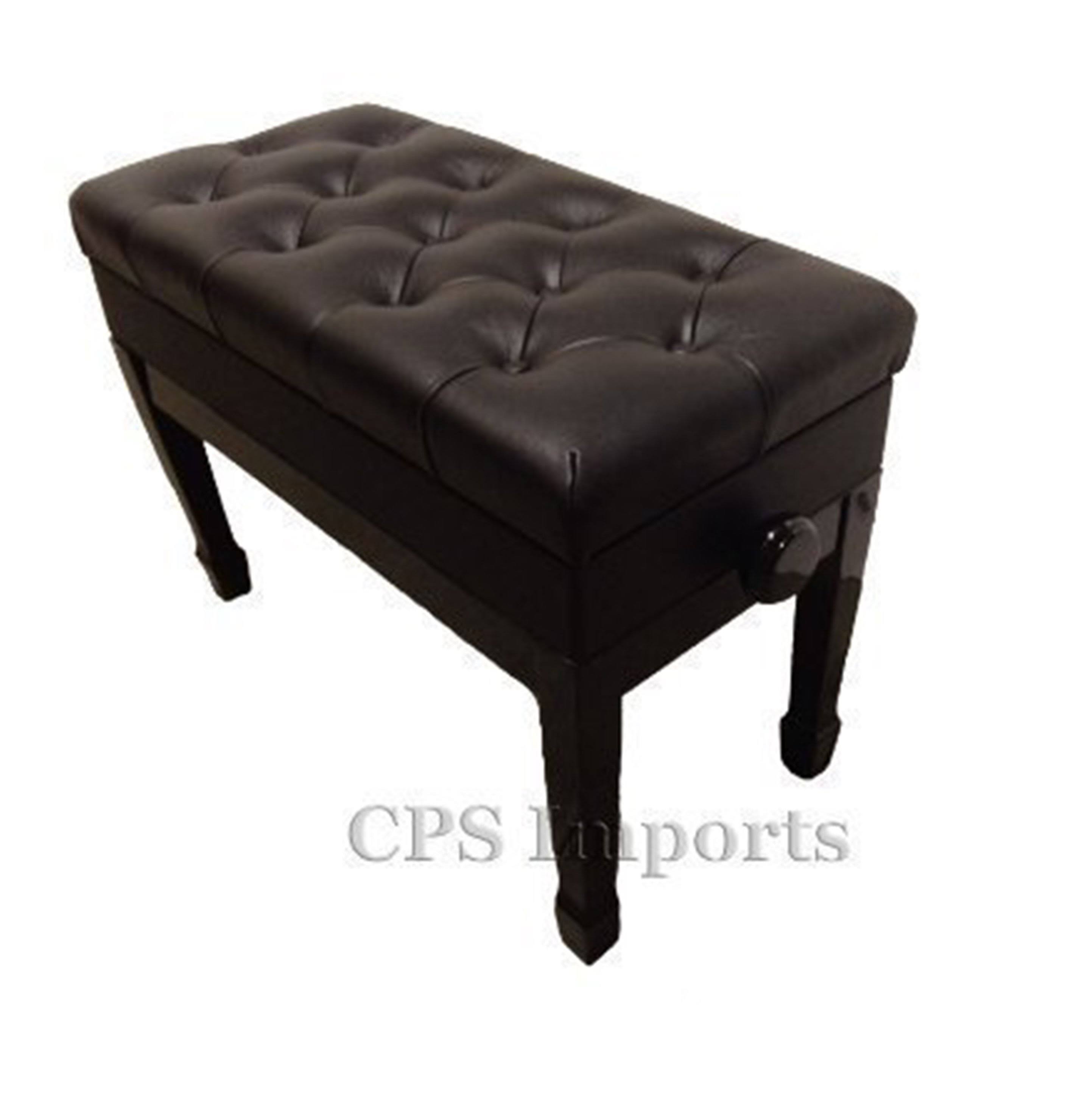 Adjustable Duet Size Genuine Leather Artist Piano Bench in Ebony