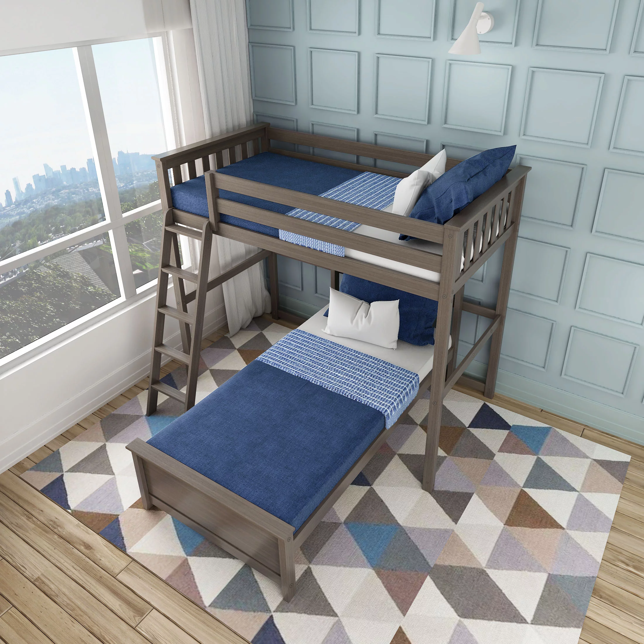 Max & Lily Wood L-Shaped Bunk Bed Twin over Twin for Kids, White