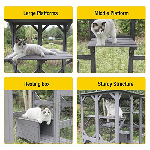 Aivituvin Catio Outdoor Cat Enclosure Large Cat House for Mulitiple Cats Walk in Cat Cage with Tarp Roof 70"