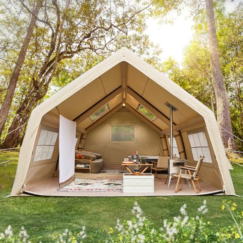 YOLENY Inflatable Tents for Camping, 4/6/8/10/12 Person Tent with TPU Skylight, Mesh Windows, Stove Jack & Pump, Easy Setup 4 Season Glamping Tent, Waterproof & Windproof