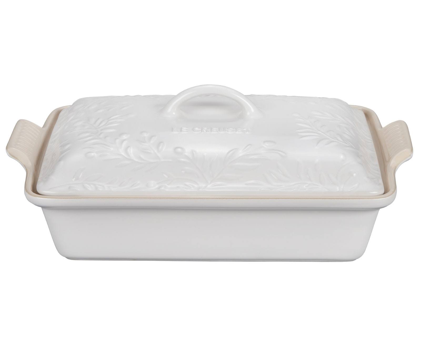 Le Creuset Stoneware Olive Branch Collection Heritage Rectangular Casserole | Matte Cotton, 4 qt.