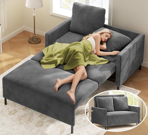 Sleeper Sofa Chair, 3 in 1 Convertible Sleeper Chair with Adjustable Backrest, 32" Pull Out Couch Bed 400lbs Support, Comfy Velvet Small Sofa Bed for Small Space with Pillow & 2 Pockets, Blue