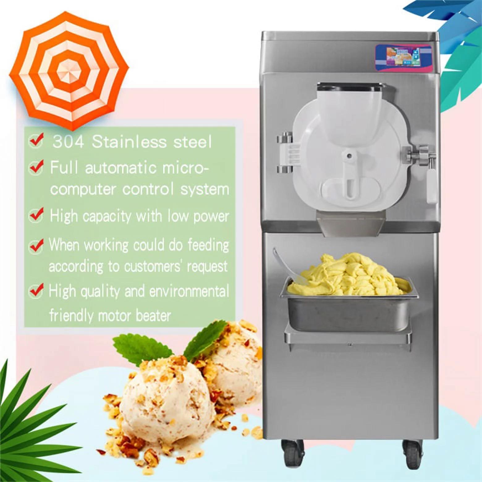 Kolice ETL Commercial Hard Ice Cream Machine, Batch Freezer,Italian Ice Water Machine-30-40L/H