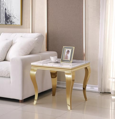 3 Piece Living Room Table Set, White Coffee Table & End Side Table & Console Table, Faux Marble Top Coffee Table Set with Silver S Steel Legs for Home Office, Luxury Home Coffee Table Set of 3