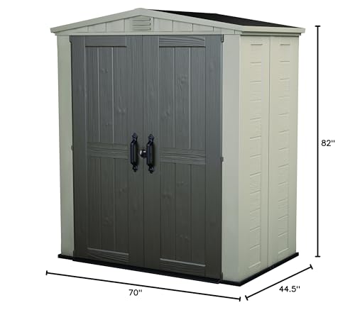 Keter Factor 6x3 Outdoor Storage Shed Kit-Perfect to Store Patio Furniture, Garden Tools Bike Accessories, Beach Chairs and Push Lawn Mower, Taupe & Brown
