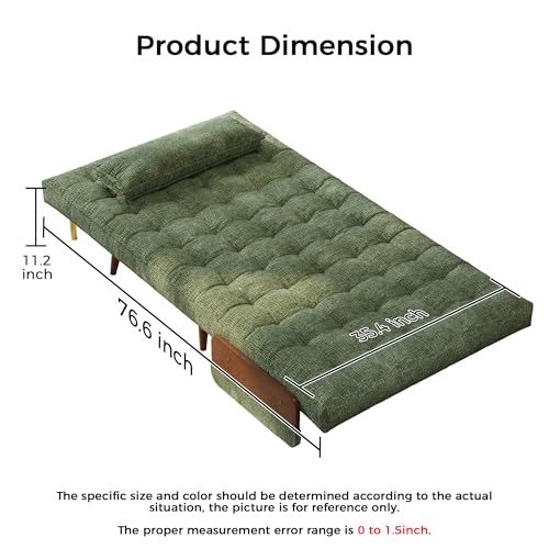 3-in-1 Convertible Chair Bed Sleeper for Adults, Linen Convertable Sleeper Chair with Wooden Arms & Pillows, Foldable Single Futon Sofa Bed (Mid Century with Walnut Arm, 36.6" Wide)