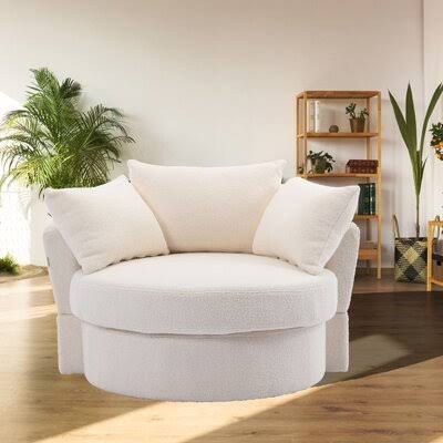 40.16”Wide Swivel Barrel Chair Latitude Run Fabric: Ivory 100% Polyester