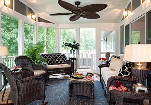 Honeywell Ceiling Fans Palm Lake, 52 Inch Tropical Indoor Outdoor Ceiling Fan with Light, Pull Chain, Three Mounting Options, 5 Palm Leaf Blades, Reversible Motor - 50509-01 (White)