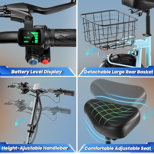 Caroma Peak 800W/1200W Electric Scooter Adults, 30 Miles Max Range, Foldable Electric Scooter with Seat, Front Suspension, Detachable Large Basket,Commuter E-Scooter for Adult and Teens