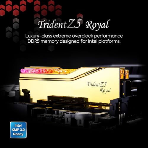 G.SKILL Trident Z5 Royal Series (Intel XMP 3.0) DDR5 RAM 64GB (2x32GB) 6400MT/s CL32-39-39-102 1.40V Desktop Computer Memory UDIMM - Silver (F5-6400J3239G32GX2-TR5S)