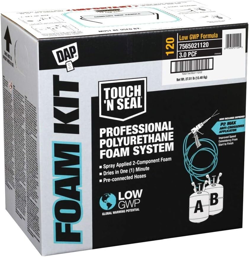 DAP 7565021120 Touch 'n Seal 120 Low GWP 3.0 PCF FR 2 Component Closed Cell Spray Foam Insulation Kit with Pre-Connected Hoses