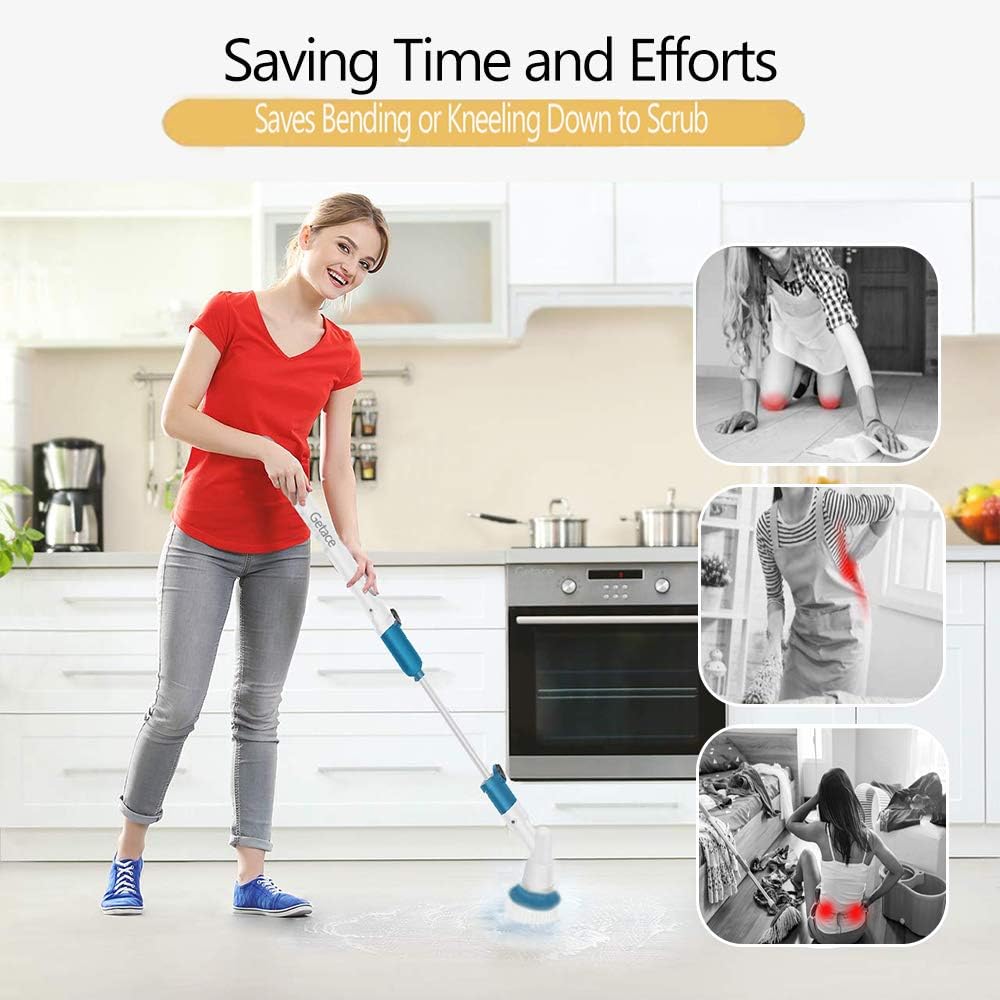 Electric Spin Scrubber,360 Cordless Bathroom Scrubber with 3 Replaceable Cleaning Shower Scrubber Brush Heads,Extension Handle for Tub,Tile, Floor, Wall,Shower, Bathtub, and Kitchen